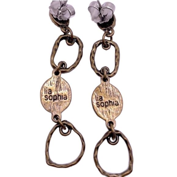 Lia Sophia “Pistachio” Earrings w/Green Oval Gems & Antiqued Goldtone - Picture 4 of 9